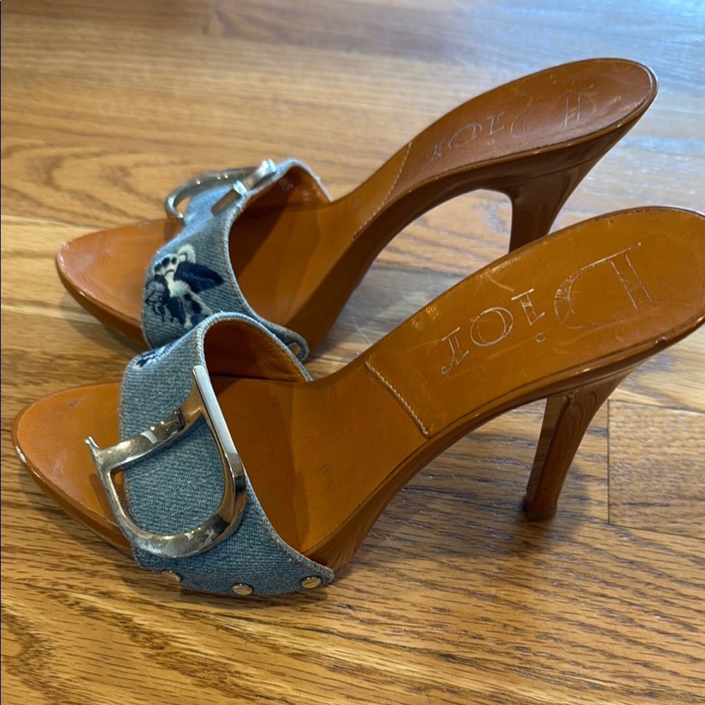 Dior Denim Slide lacquered Heel with Silver C & D & Stiletto - Picture 2 of 9